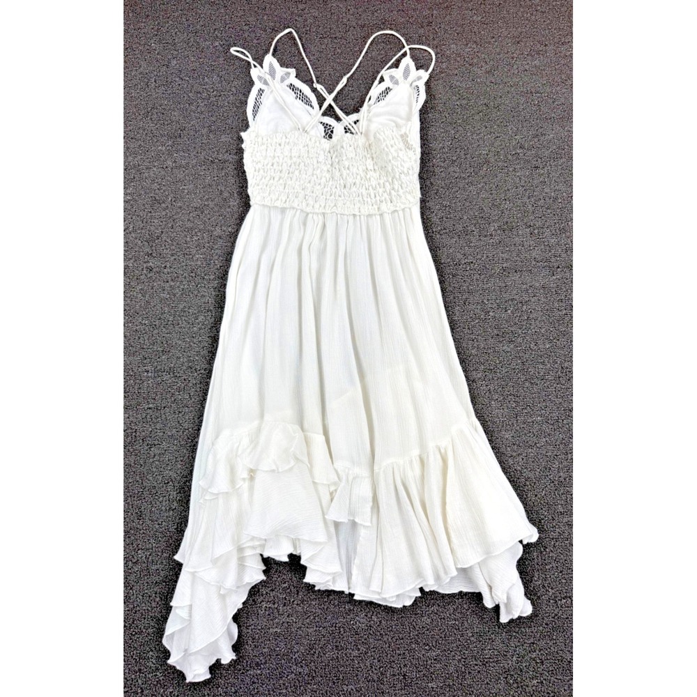 Free People One Adella Slip Dress crochet lace handkerchief hem charcoal size XS - Picture 4 of 9